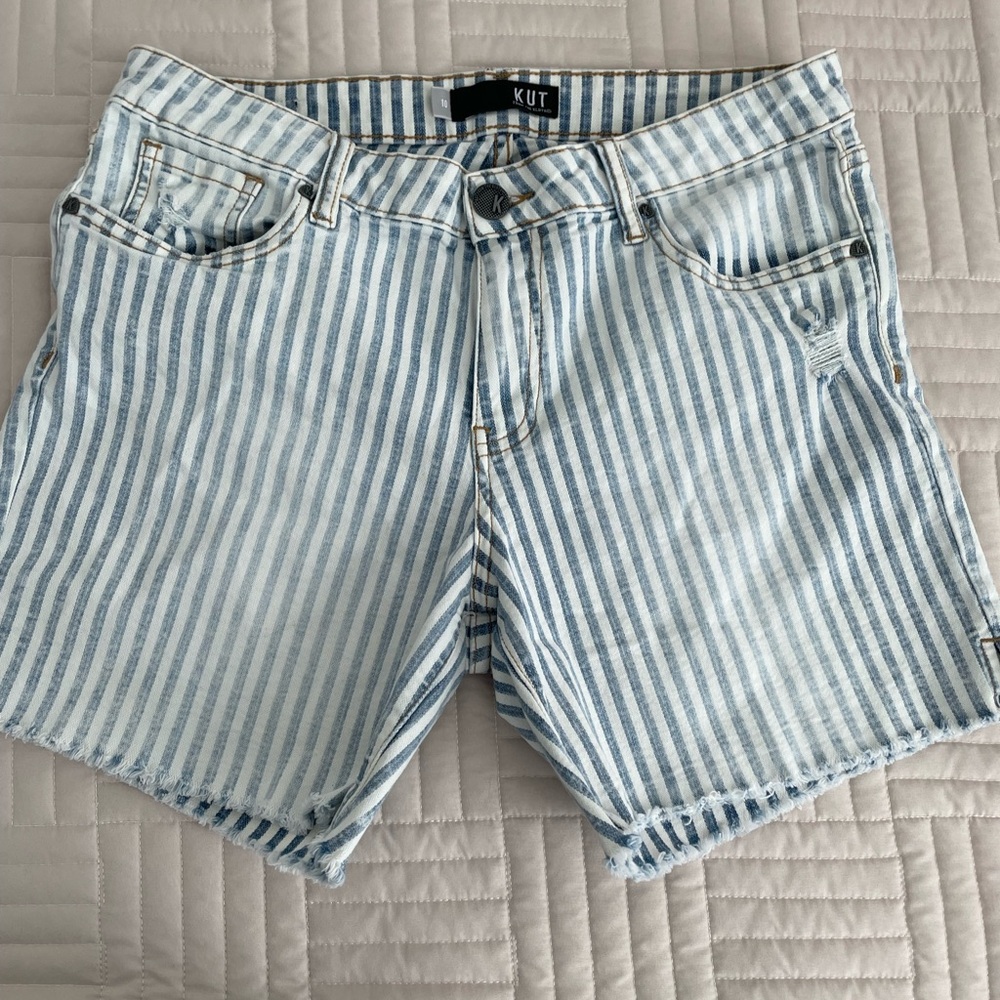 Kut from the Kloth Light Blue Striped Jean Shorts